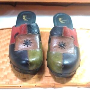 White Mountain Leather Patchwork Multi Color Clogs 8M